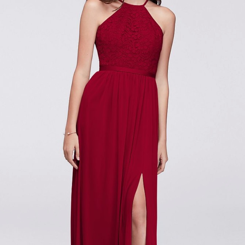 David’s bridal open-back and mesh bridesmaid dress